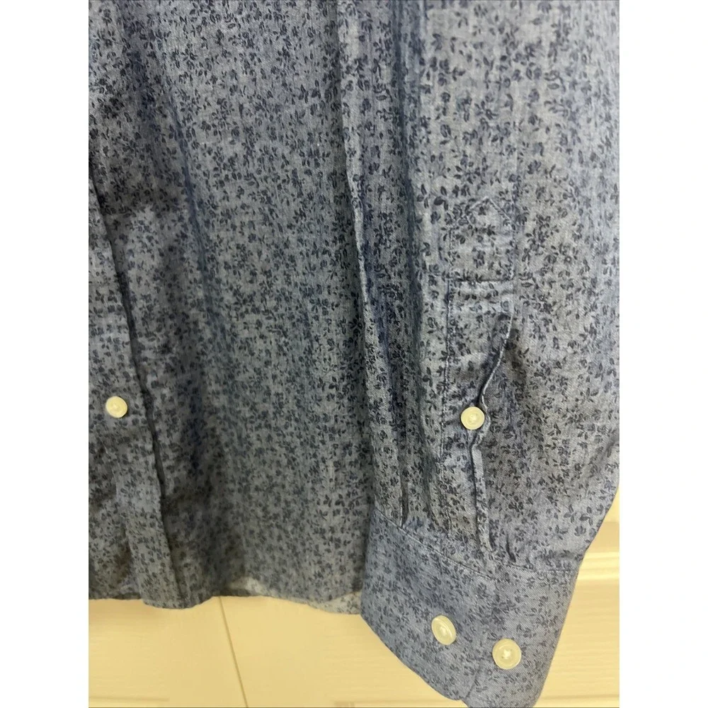 Banana Republic Men's Shirt Sz Large Soft Wash Tailored Slim Fit Blue Floral A38